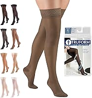 Vista 14 de Truform Medias de compresión transparentes, 15-20 mmHg, longitud alta hasta el muslo para mujer, 20 denier, beige, S