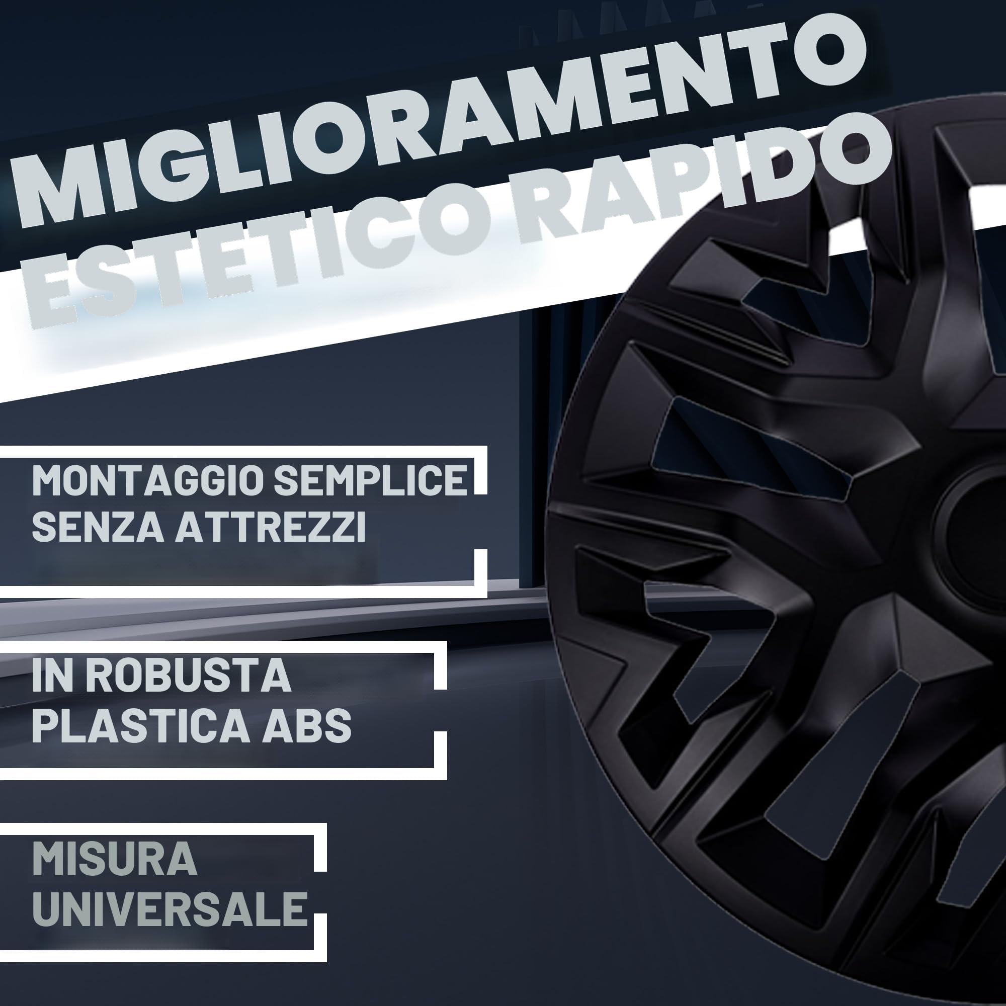 NRM The Best Black MATT Copricerchi per cerchi in acciaio | Set di 4 copricerchi neri opachi (15'')