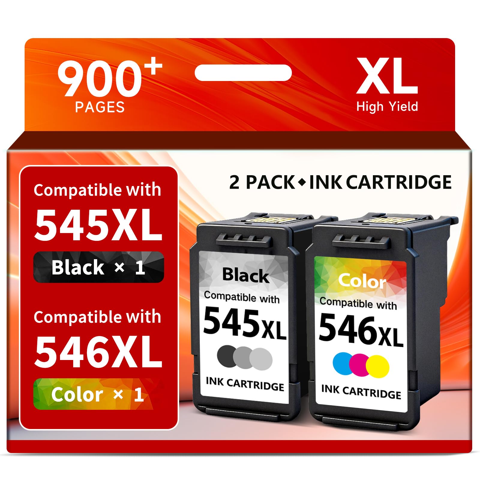 545-546 XL Cartouche d'encre Remplacement pour Canon 545 et 546 XL pour PG-545XL CL-546XL pour Canon TS3350 pour Pixma TS3450 MG2550 MG2550S MG2555S TS3150 MX495 iP2850 (1 Noir, 1 Couleur)