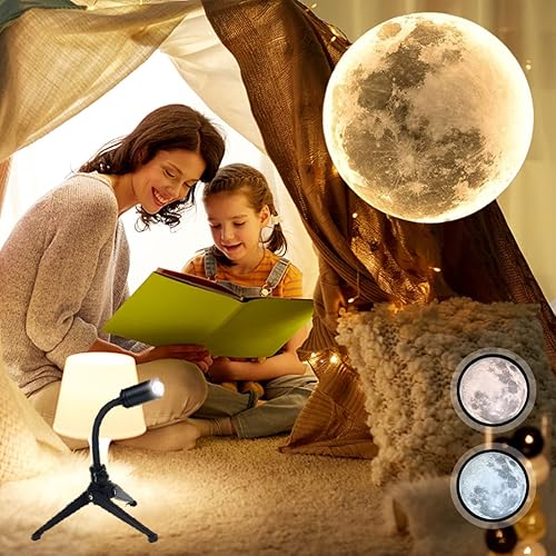Miniatura 3 de BODLYL Lámpara de luna proyector de luz nocturna, luz de proyección de luna de 360 grados, iluminación alimentada por USB, proyector romántico de