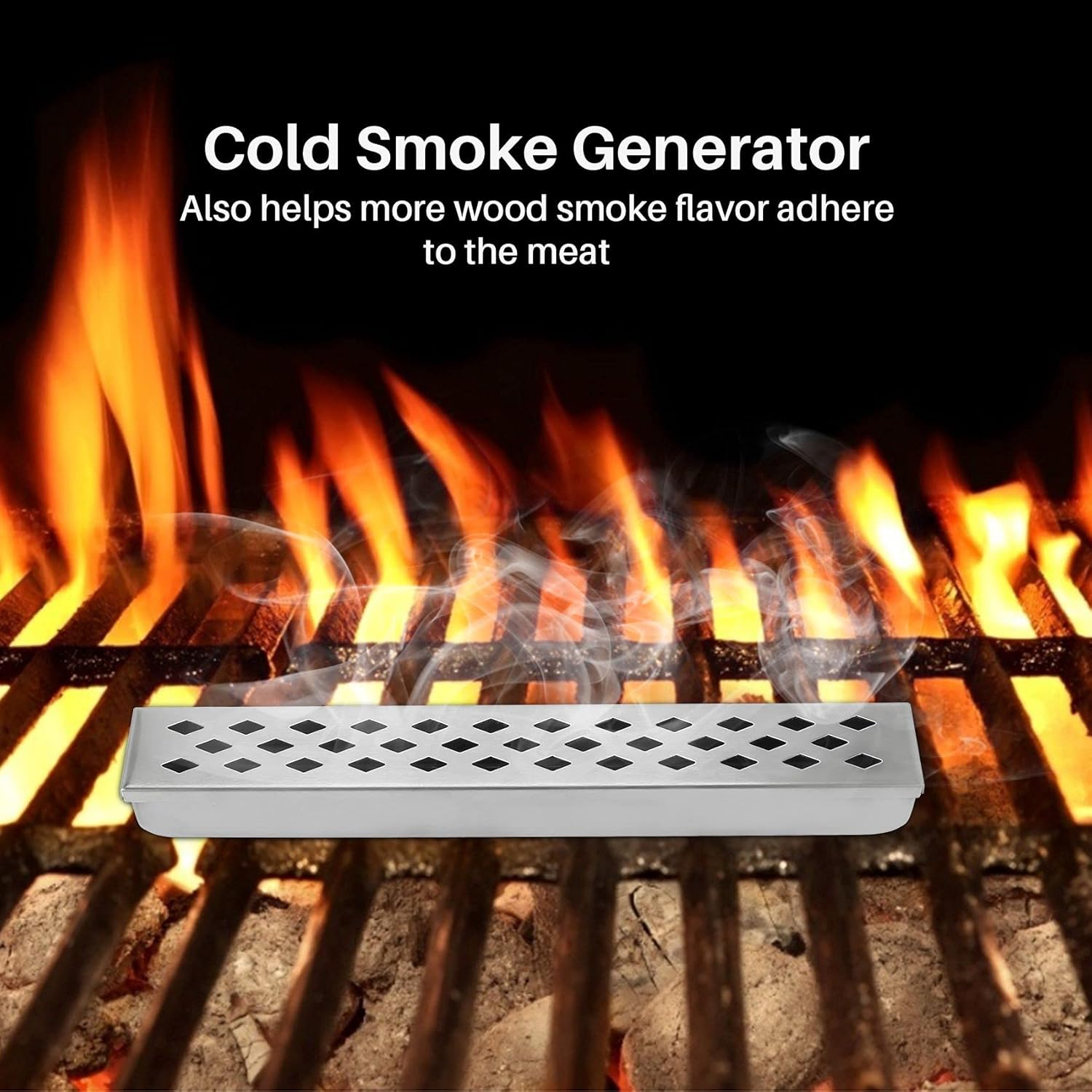 Grill Humidifier,Smoker Box Cold, Smoke Generator Steel, Barbecue Tube Grill Humidifier Mesh Pellet Tool