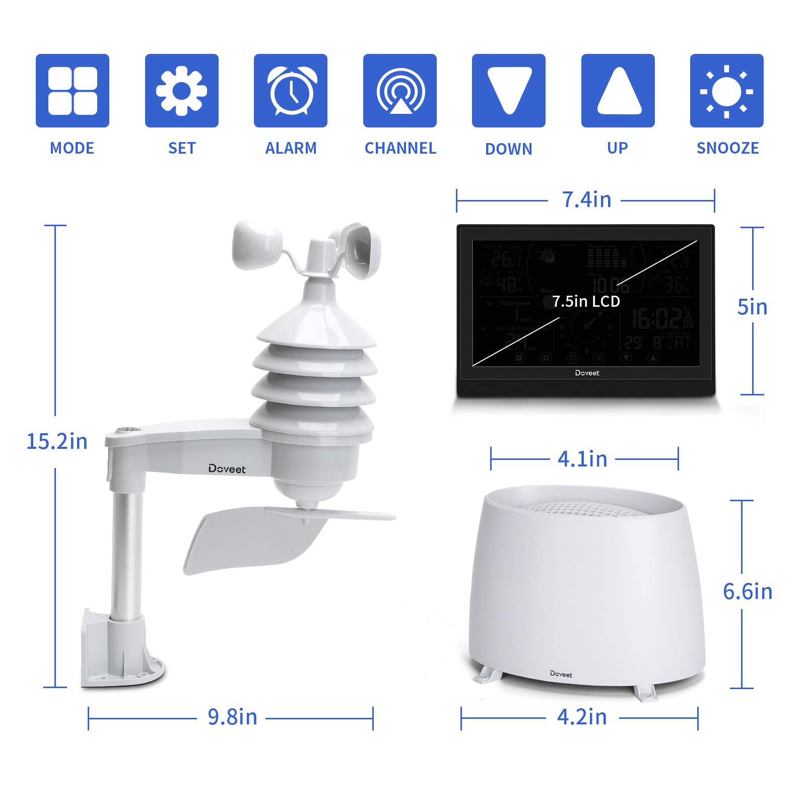 Weather Station with Outdoor Sensors, DOVEET Wireless Weather Stations
