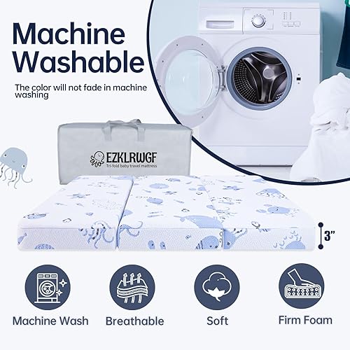Miniatura 6 de Colchón triple pack and Play, 38 x 26 pulgadas, transpirable, de doble cara, suave y firme, de espuma viscoelástica, cubrecolchón para Pack N Play,