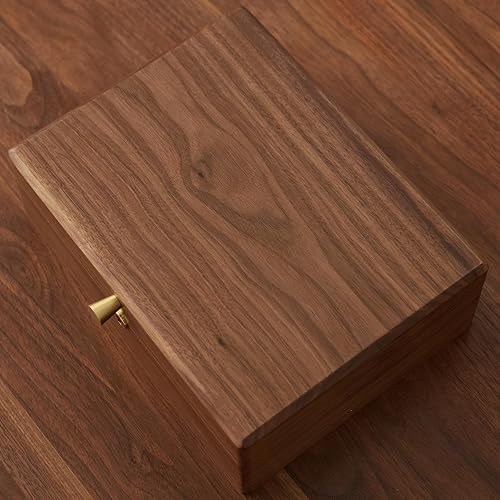 Miniatura 3 de Joyero de madera de nogal negro sólido con forro de terciopelo, caja personalizada para anillos y collares para mujeres y niñas, cerradura y asa de