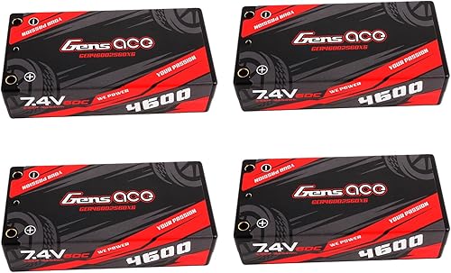 Gens ace 4600mAh 7.4V 60C 2S2P HardCase Lipo Batería Shorty Pack 29 # con bala de 0.157 in a enchufe XT60 (4 piezas)