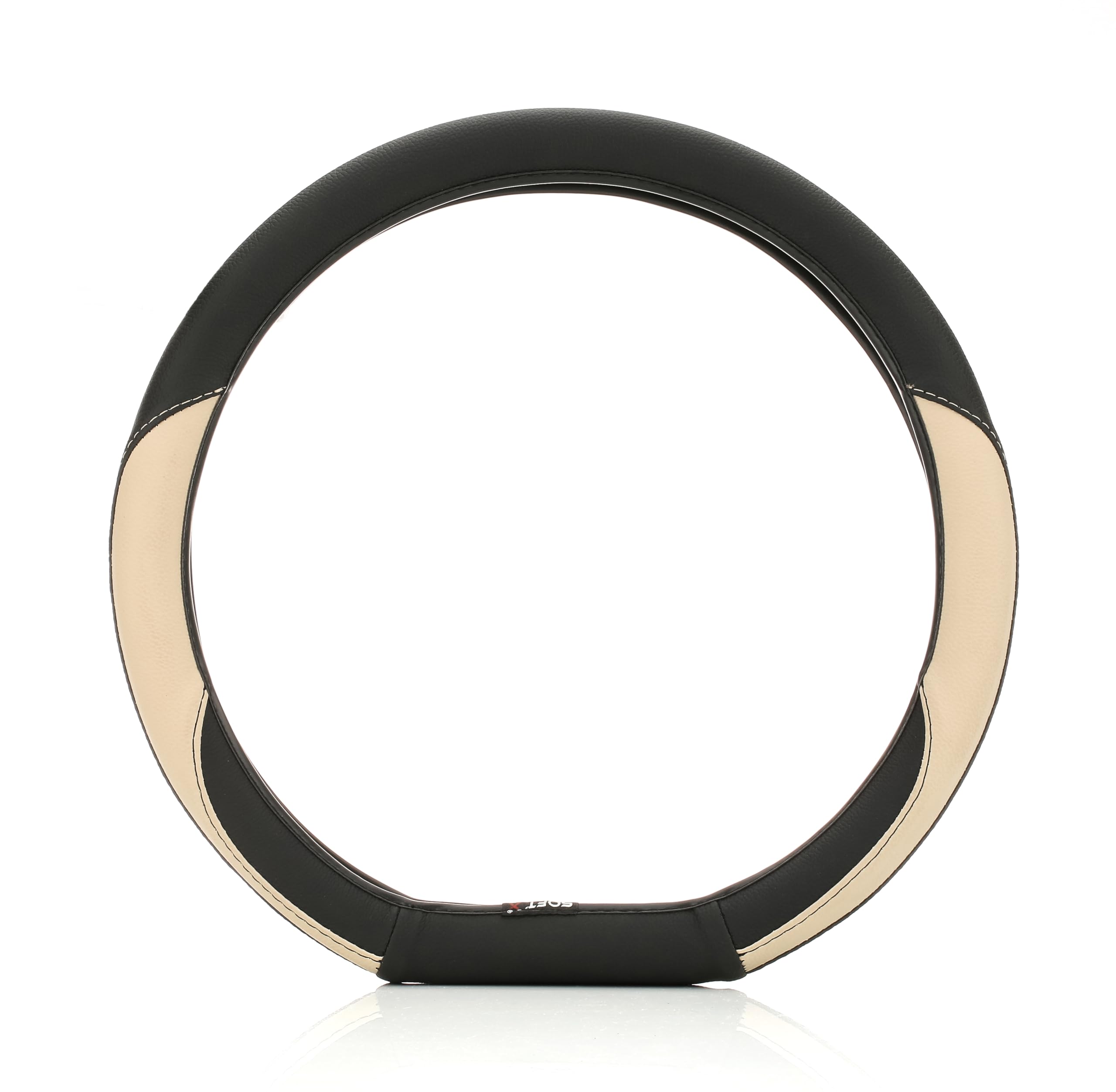 SOFT X Flat Bottom Faux Leather Car Steering Wheel Cover Breathable & Anti Slip D Shape Steering Cover for Untlimate Comfort & Style (Beige & Black)-image-43