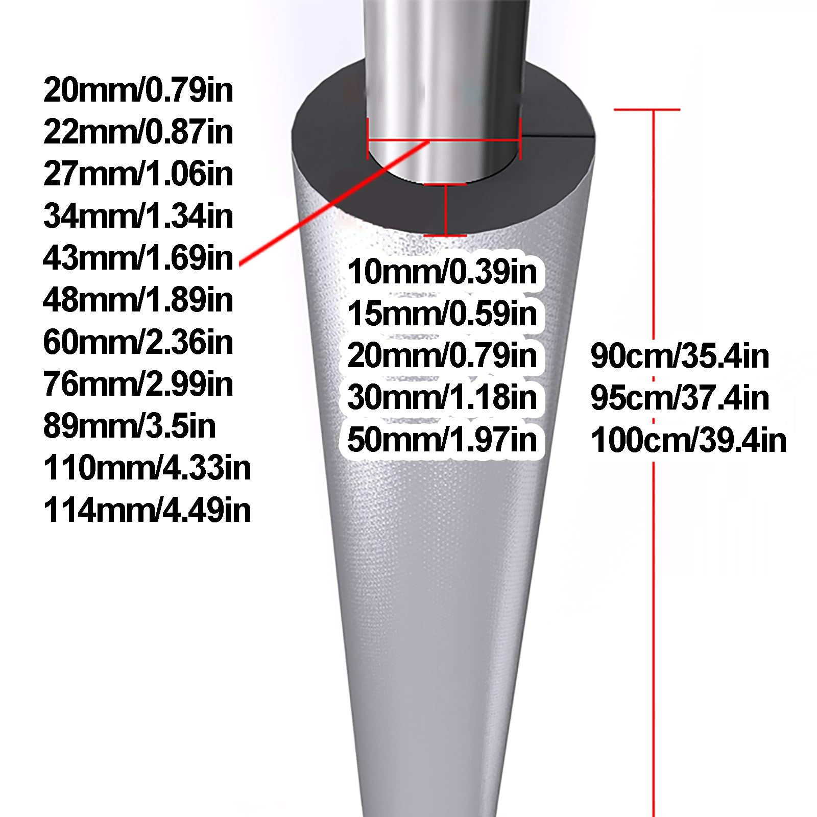 Guaina Isolante In Gomma,Isolamento Tubi Resistente Alle Intemperie Tubo,Tubo Isolante Antigelo Per Esterni,ID 20-114mm,Per Protezione Dell'energia Solare,Irrigazione Invernale All'aperto ( Size : 89m