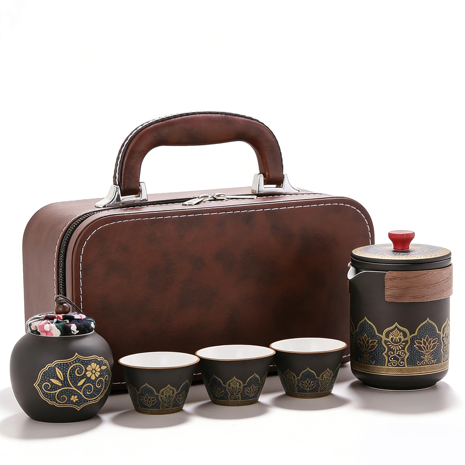 Japoński zestaw do herbaty, przenośny japoński zestaw do herbaty, porcelana, porcelana podróżna, ceramiczny zestaw do herbaty, czajniczek + dzbanek do herbaty + 3 filiżanki do herbaty, chiński zestaw