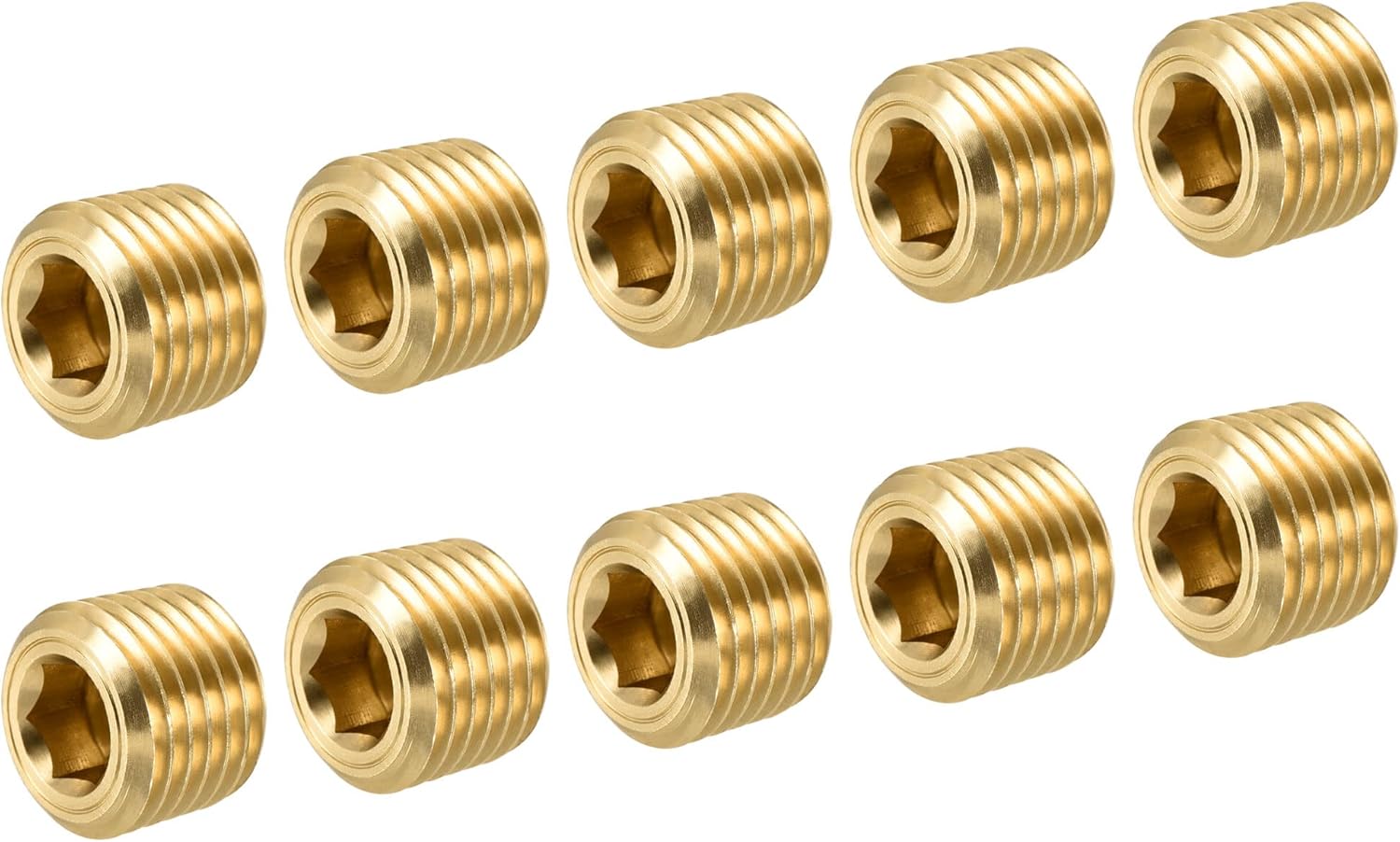 MECCANIXITY Brass Pipe Plug 1/8 NPT Male Thread Hex Internal Head Socket Fitting for Water Air Fuel Pipeline Pack of 10