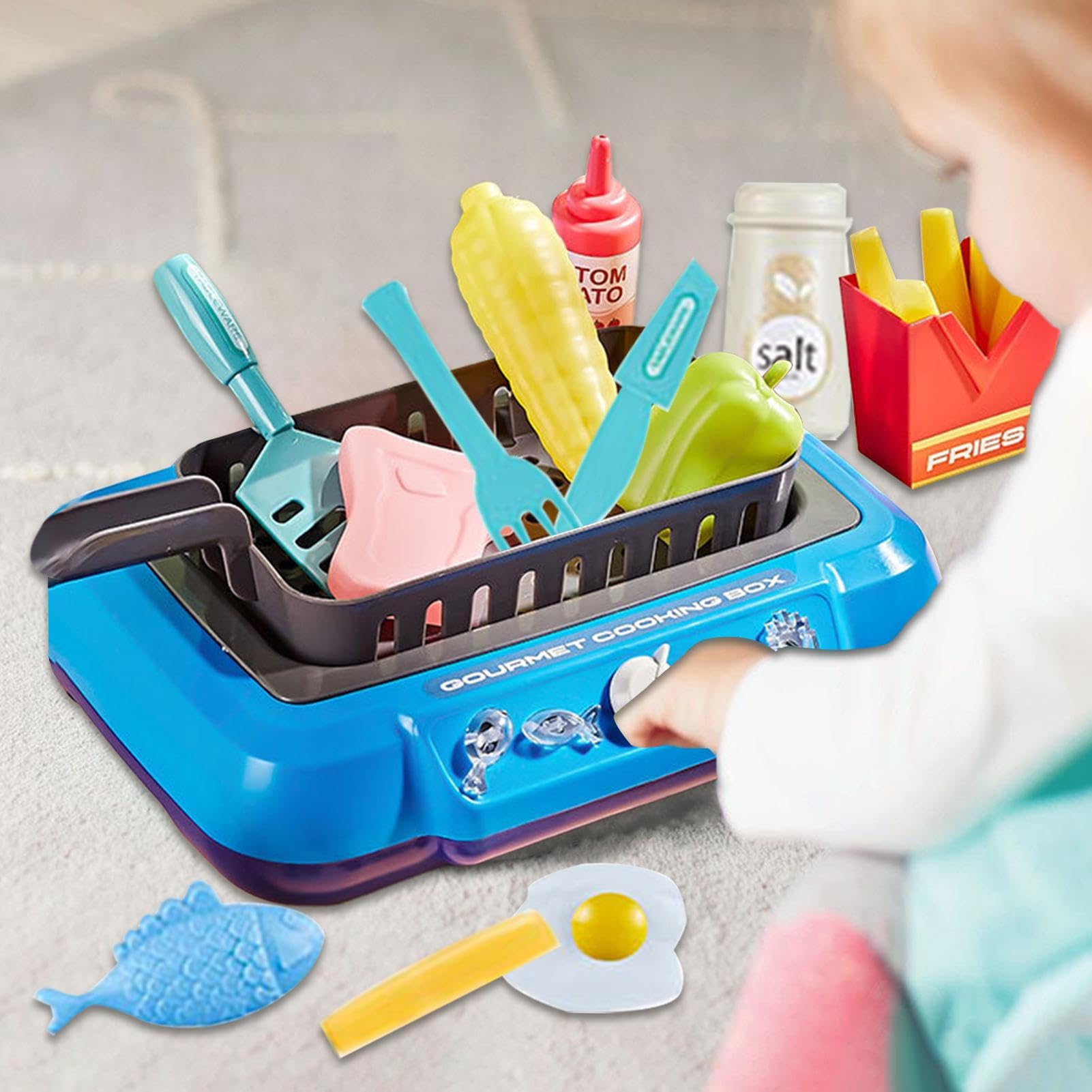 Gourmet Cooking Box Toy - Kids Kitchen, juego de fingir | Juego realista kit de accesorios de comida, utensilio reutilizable para niños niñas regalo regalo cumpleaños desarrollo juego de rol creación