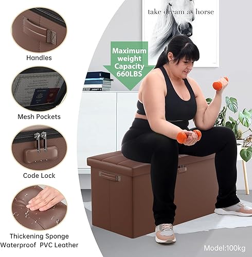 Miniatura 6 de DocSafe Otomana de Almacenamiento con Cerradura, Banco Plegable Ignífugo de 30 Pulgadas, Reposapiés, Taburete, Baúl de Almacenamiento Seguro para