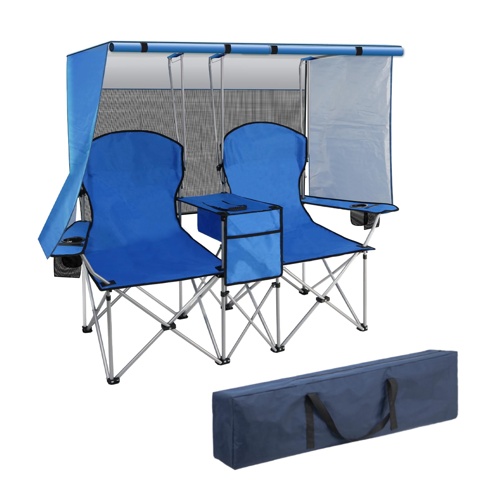 Beach Canopy Loveseat Camping Chair With Adjustable Shade Canopy, Portable Beach  Chair With C Double Camping Chair, image size:1600x1600