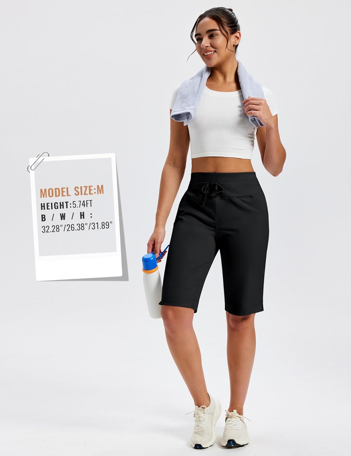 MoFiz Women's Bermuda Athletic Shorts 12'' Long Running Shorts High Waisted Knee Length Shorts with Zipper Pockets - Image 6