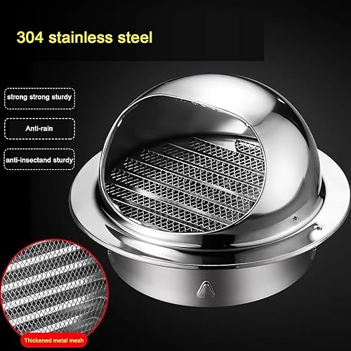 Miniatura 5 de Tapa de ventilación de aire de acero inoxidable 304, cubierta de salida de ventilación de pared redonda, tapa de lluvia para tubo de escape de