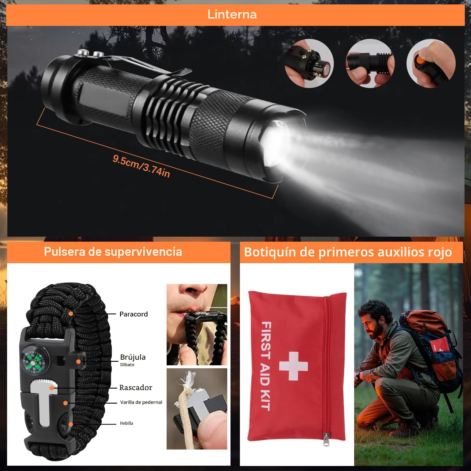 Kit de Supervivencia de Emergencia al Aire Libre, Equipo de Supervivencia para Hombres Camping/Aventuras/Senderismo al Aire Libre