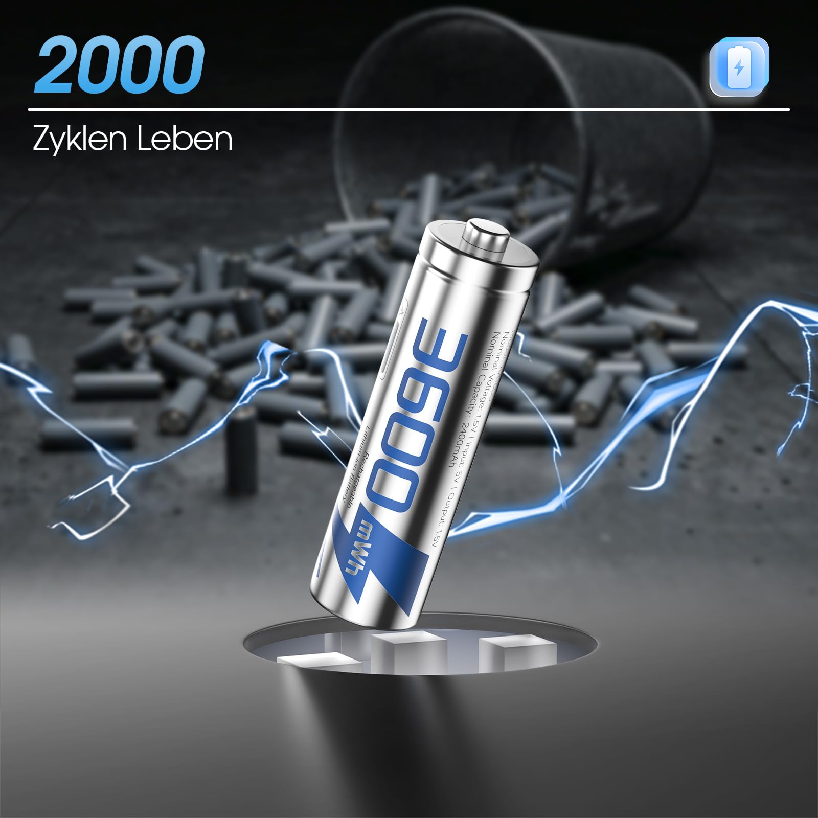 Lot de 12 piles au lithium AA rechargeables avec chargeur, 1,5 V 3600 mWh, haute capacité, 2000 cycles, longue durée de vie, avec boîte de rangement de charge, argentées