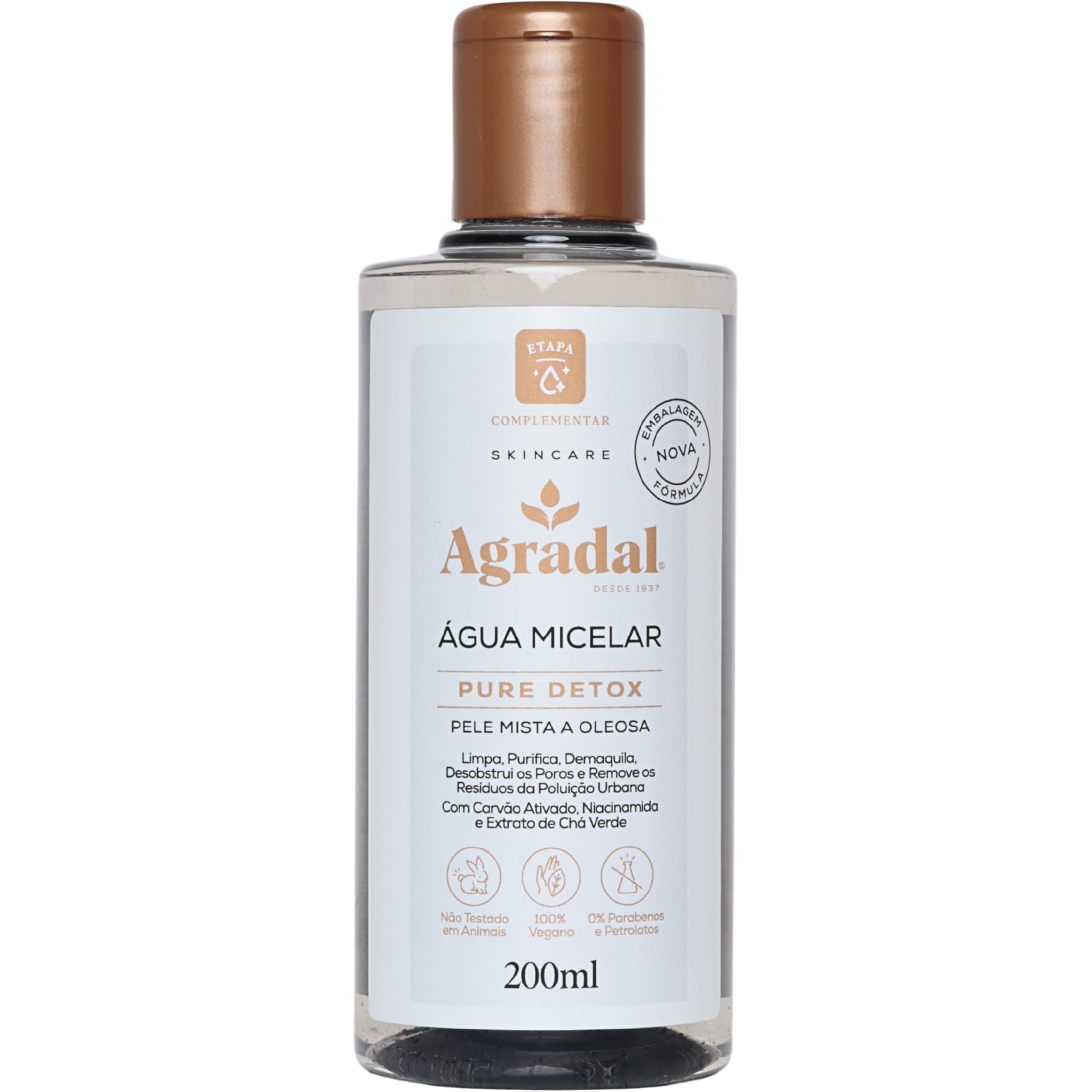 Agradal, Água Micelar Pure Detox Skincare, Limpeza, Purificação e Demaquilante com Carvão