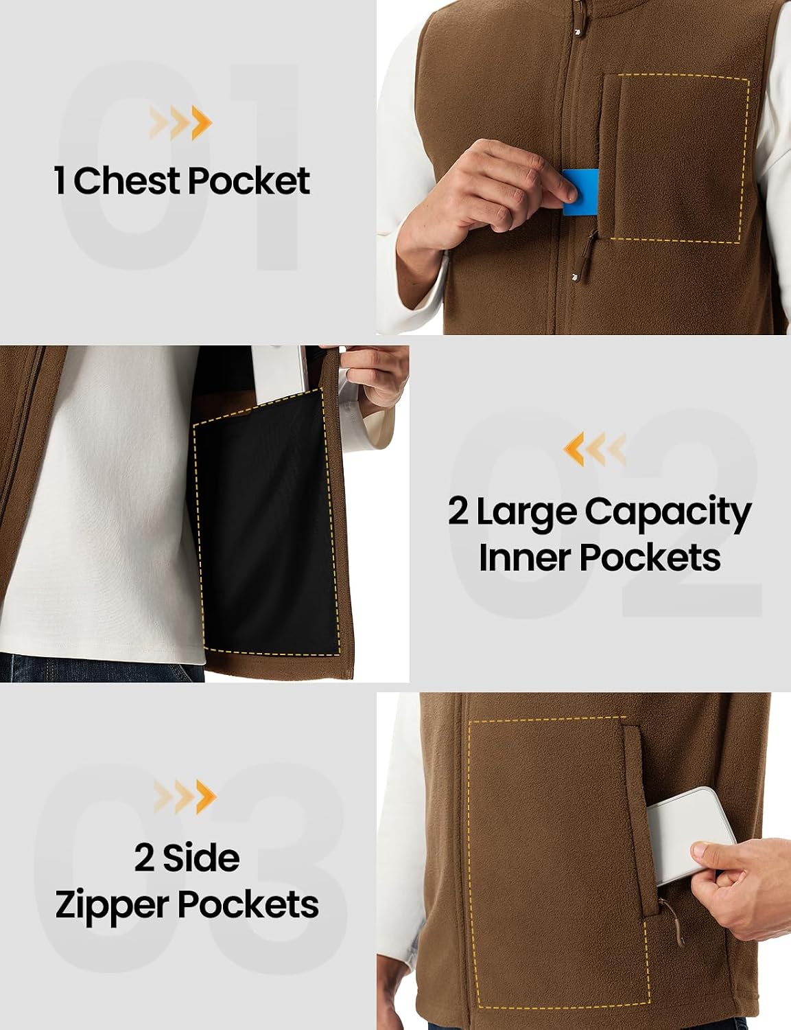 Rdruko Men's Lightweight Fleece Vests Outerwear Full Zip Polar Vest