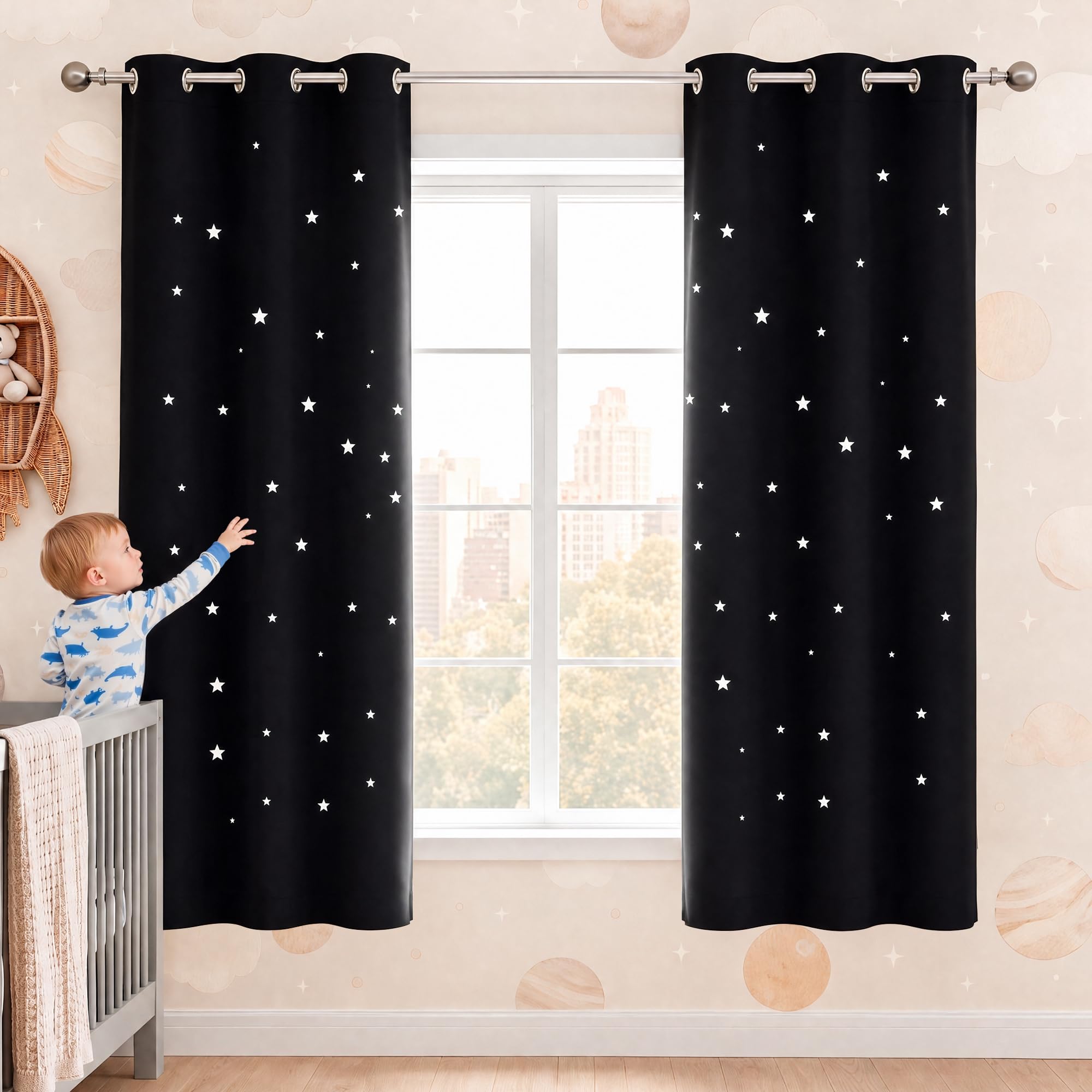 NICETOWN Black Star Cutout Blackout Curtains for Kids, 1 PC, W42 x L63