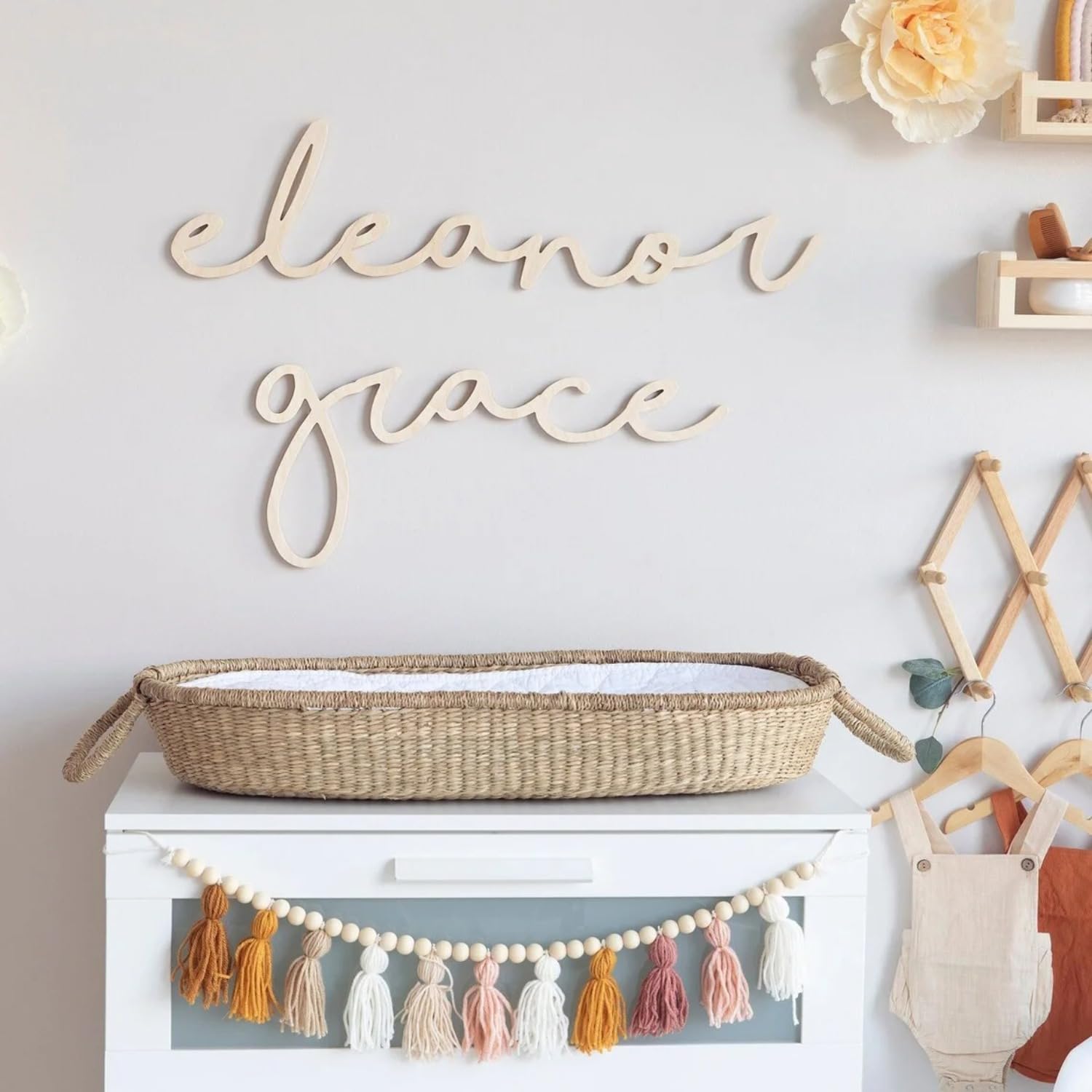 Zhongzhi Personalized Large Baby Name Sign Wooden Letter Sign Customized Wedding Birthday Baby Room Nursery Wall Decor Sign (40cm)