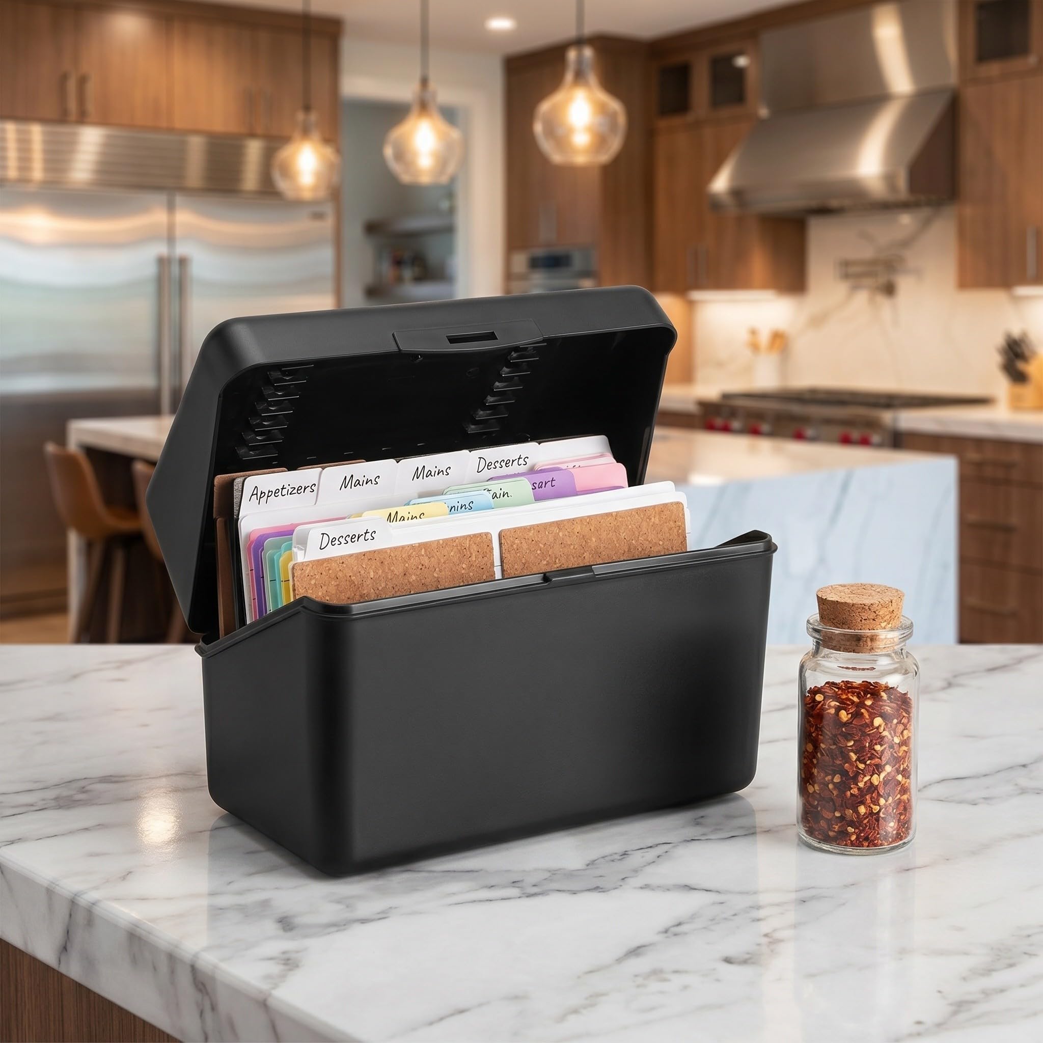 2 Sets Schwarze Karteikasten Box für Karteikarten mit Trennkarten und Aufklebern Kompakte Aufbewahrung für Büro und Zuhause Praktisches Lernkarten