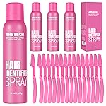 Hair Identifier Spray for Face Shaving Dermaplaning Tool 4 Pack Skin Body Dermaplaning Spray for Women with 16 Face Razor for Face Shaver Hair Removal Kit Excess Hair Dermaplane Razor for Women Face