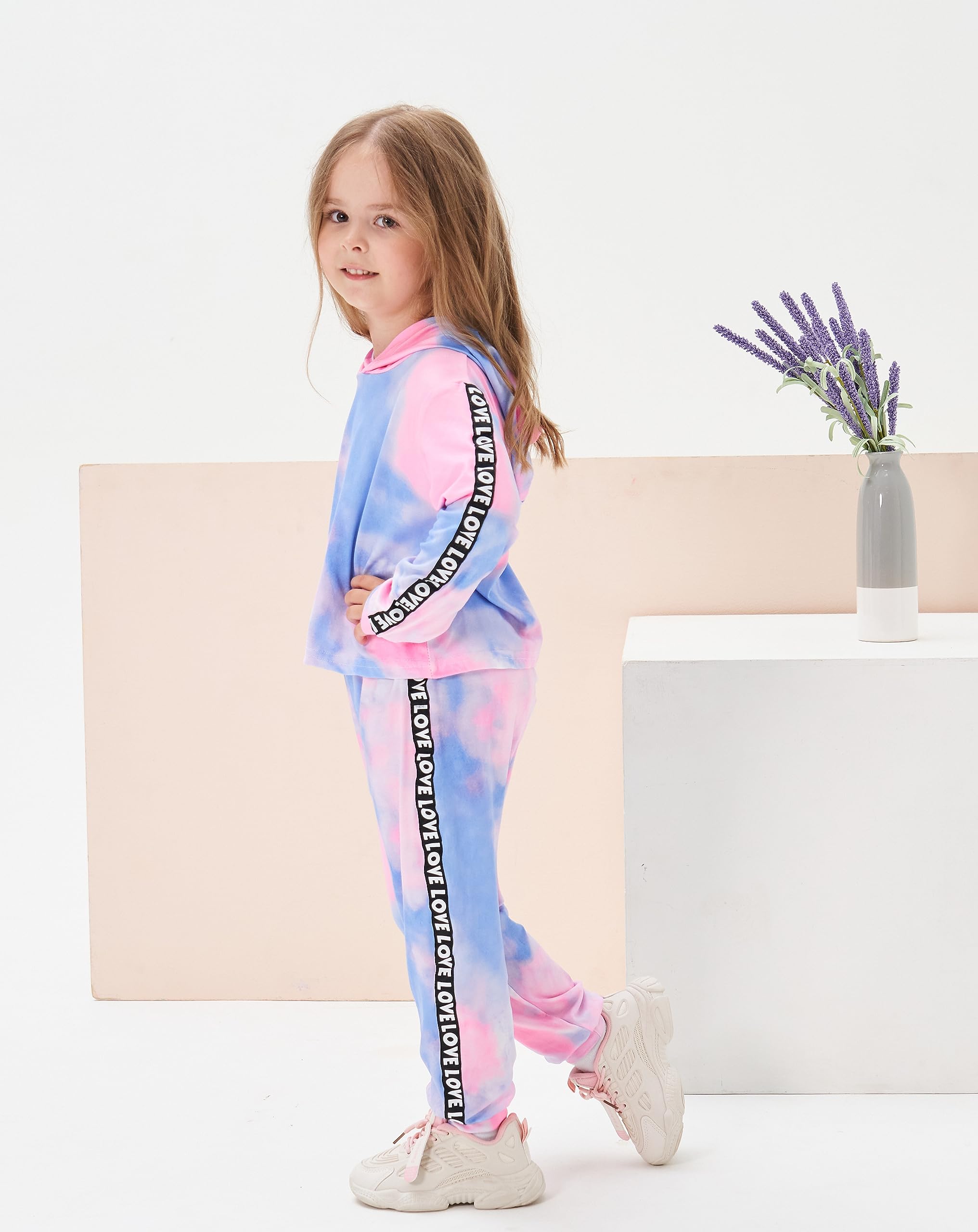 Toddler Baby Girls Clothes Long-sleeve Tie Dye Hoodie Sweatshirt Pants Hooded Outfit Set