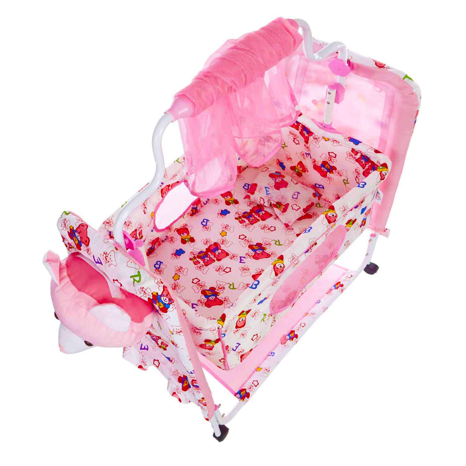 PANDAORIGINALS Premium Baby Cradle/Cot/Crib with Mosquito Net Paalna/Jhula (Pink) - Image 3 thumbnail