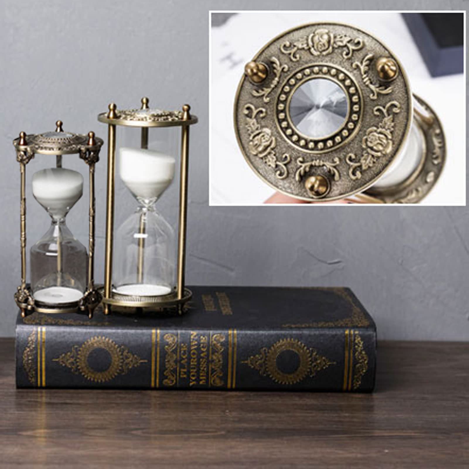 Reloj de Arena Reloj de Arena de Metal Artesanías Regalos Retro Reloj de Arena de Metal Adornos de Vidrio Recuerdos creativos únicos Decoración de Oficina de Estudio en el hogar 15 Minutos