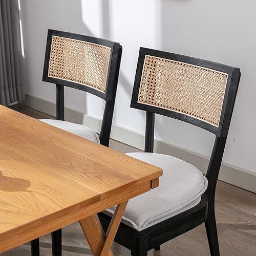 Miniatura 3 de ZHENGHAO Juego de 2 sillas de comedor estilo granja, sillas de cocina con respaldo de caña de ratán francés, sillas cómodas tapizadas, sillas retro