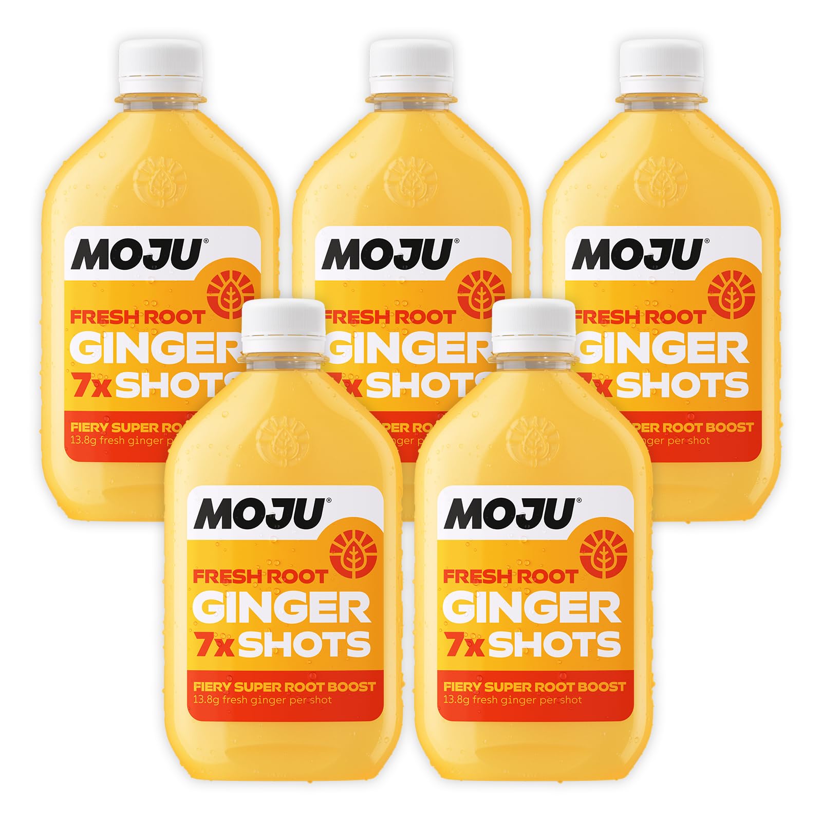 MOJU Ginger Dosing Bottles (5 x 420ml Pack, 35 Shots), Immune Support, Natural Ingredients, No Added Sugars or Sweeteners, Vegan, Ginger Shots