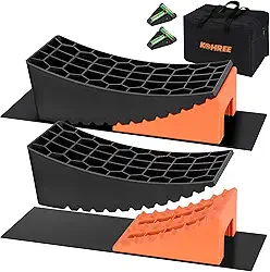 Kohree Kit de blocos de nivelamento para trailer, 2 pacotes atualizados, sistema de nivelamento de campista com 2 calcos, 2 tapetes antiderrapantes, alavanca de 2 T, 1 bolsa de transporte, até 16 kg