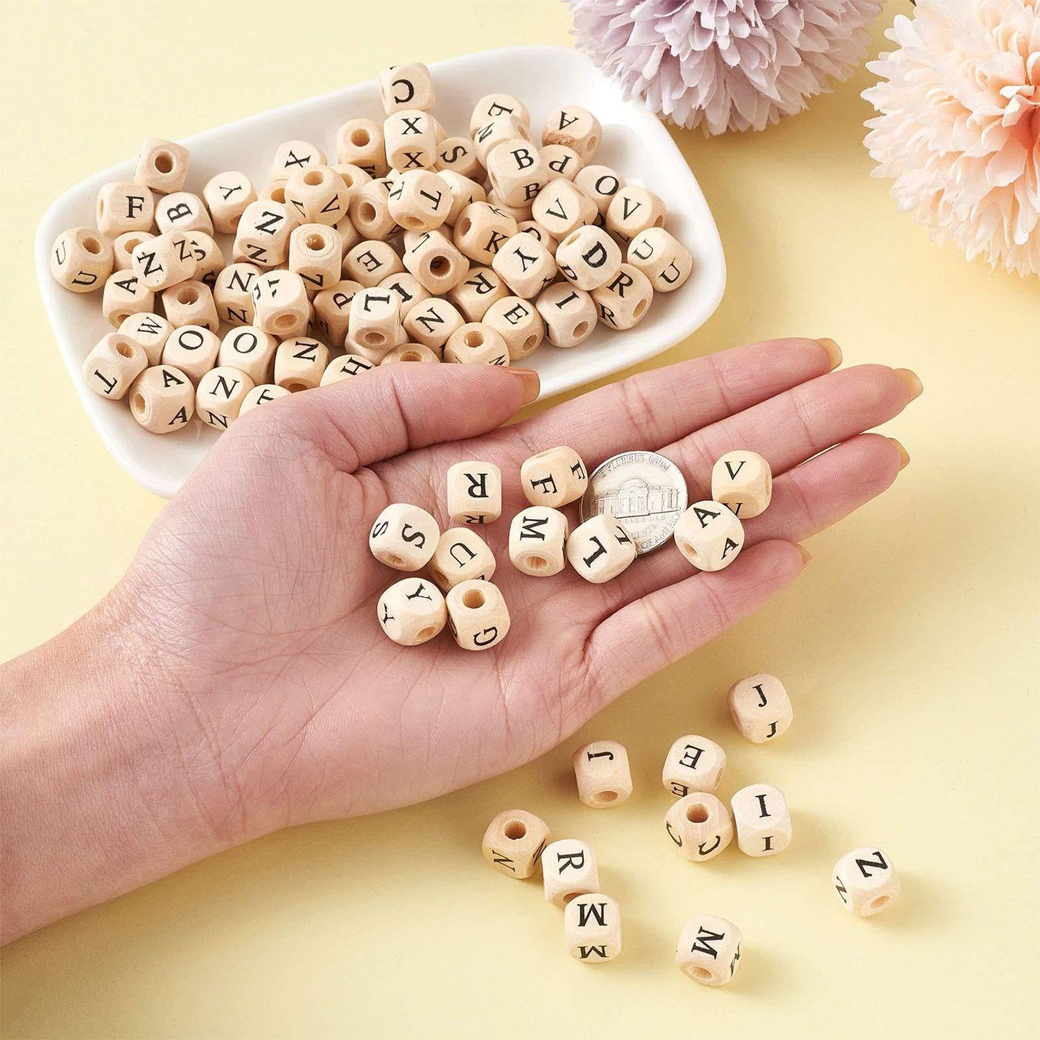 WUFGWBD 400 Pieces Of Square Alphabet Beads, Wooden Alphabet Beads, Children'S Beading Accessories - Image 3