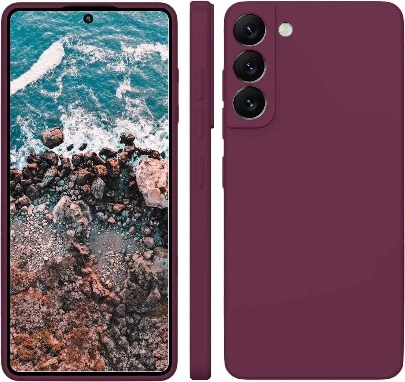 LOXXOยฎ Liquid Silicone Case with Microfiber Cushioning Compatible for Samsung Galaxy S22 5G Shockproof Slim Back Cover, Gel Rubber Full Body Protection (Wine Red)