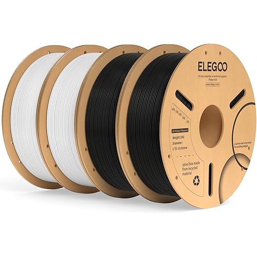 ELEGOO PLA Plus Filament 1.75mm Black & White 4KG, PLA+ Tougher and Stronger 3D Printer Filament Dimensional Accuracy +/- 0.02mm, 4 Pack 1kg Spool(2.2lbs) Fits for Most FDM 3D Printers