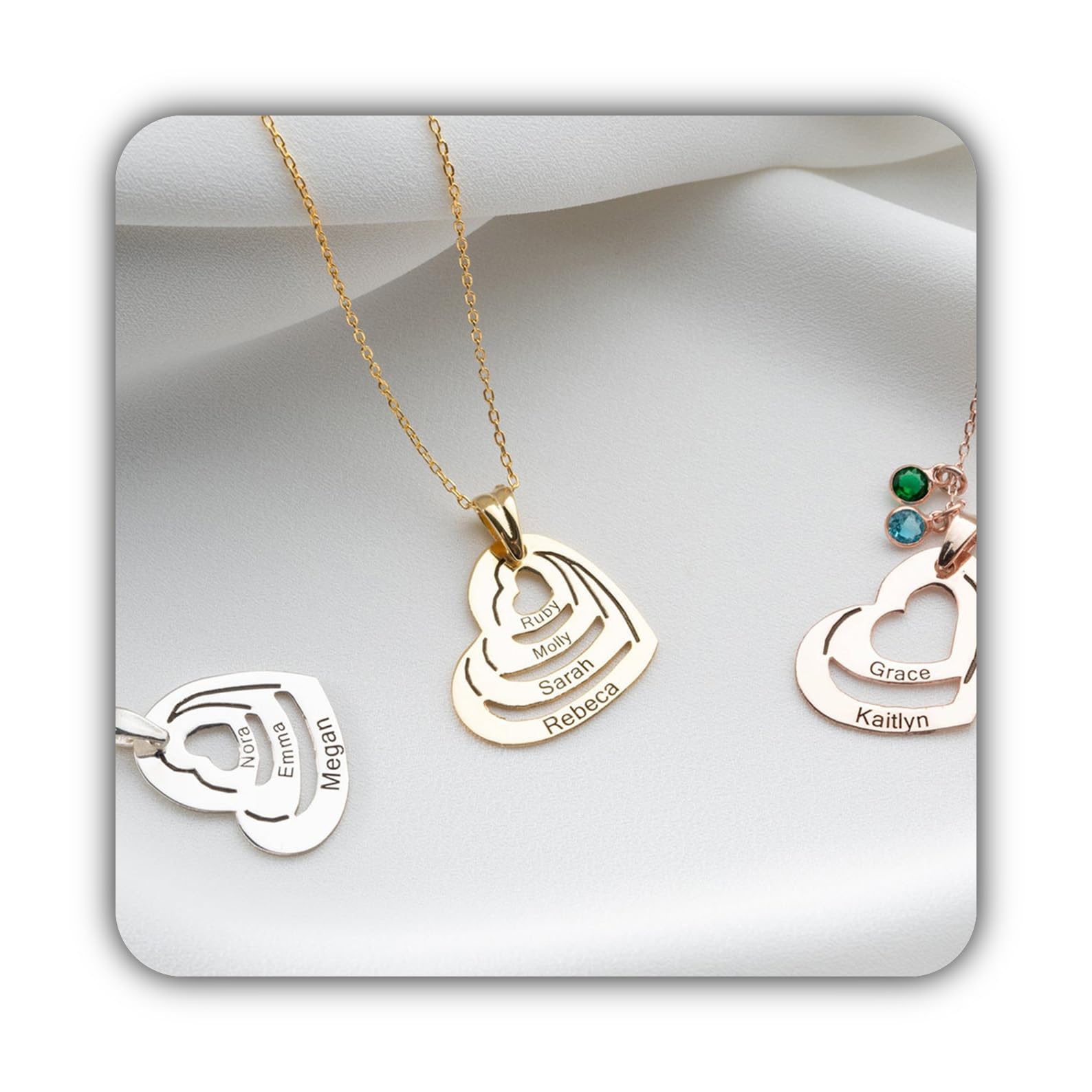 Personalizado oro collar con nombre, familia Engrave corazón colgante plata múltiple