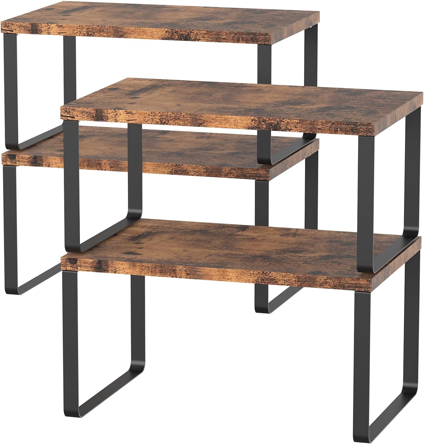 CADUKE Set of 4 Counter Shelves Kitchen Stackable Cabinet Shelf Wood Organizer Expandable Counter Top Racks Brown Bathroom Counter organizer CADUKE Set of 4 Counter Shelves Kitchen Stackable Cabinet Shelf Wood Organizer Expandable Counter Top Racks Brown Bathroom Counter organizer