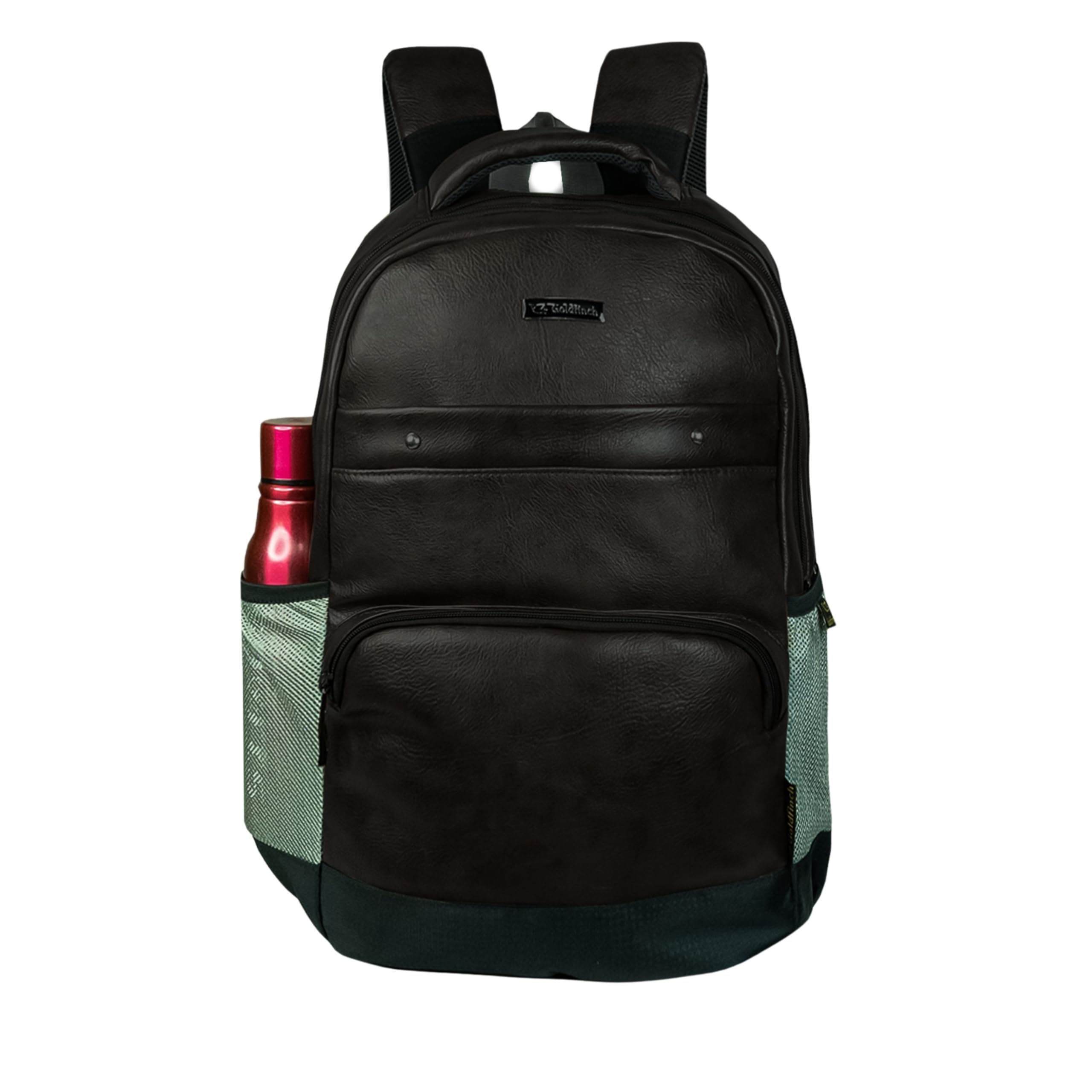 27L Laptop Backpack, 15.6 Inch Office College Bags | Water Resistant School Bag for Daily Use | 2 Compartments & Front Pocket, 2 Side Bottle Holder, Multi Organizer, Faux Leather-image-47
