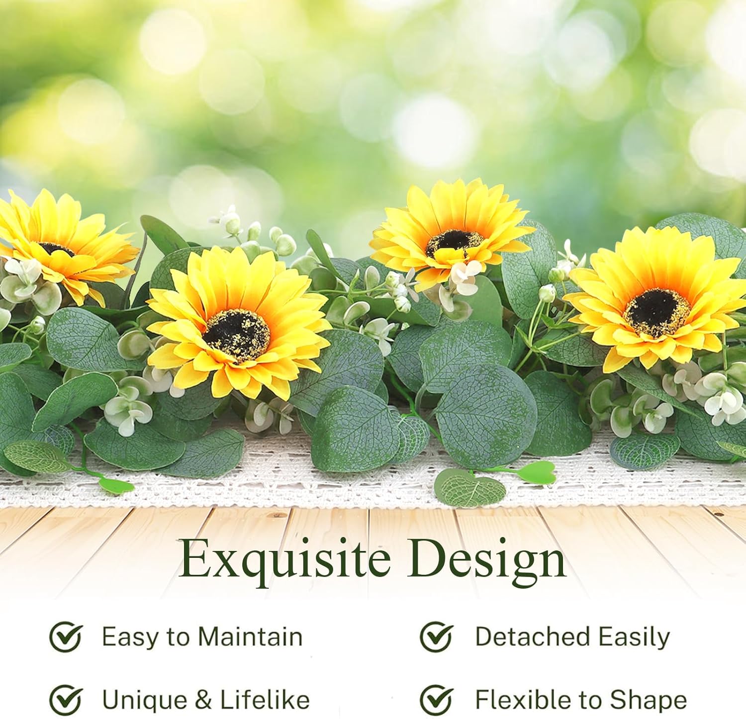 SOMYTING Artificial Sunflower Garland, 4 Packs 6ft Silk Sunflowers Vines Hanging Flowers Garland with Green Leaves for Party Baby Shower Birthday Wedding Room Decor (4PCS)