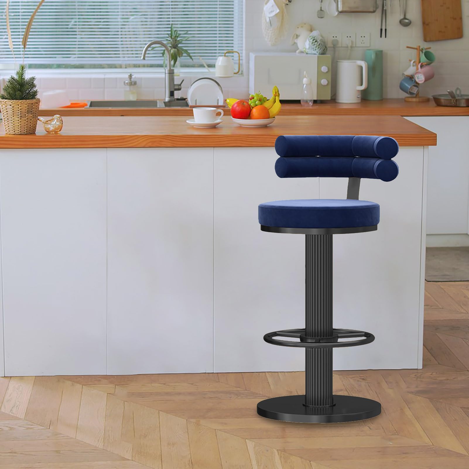 Sgabelli da bar girevoli regolabili in velluto con schienale, altezza bancone, sgabelli da bar per cucina, isola e pub, eleganti e confortevoli per sala da pranzo e intrattenimento