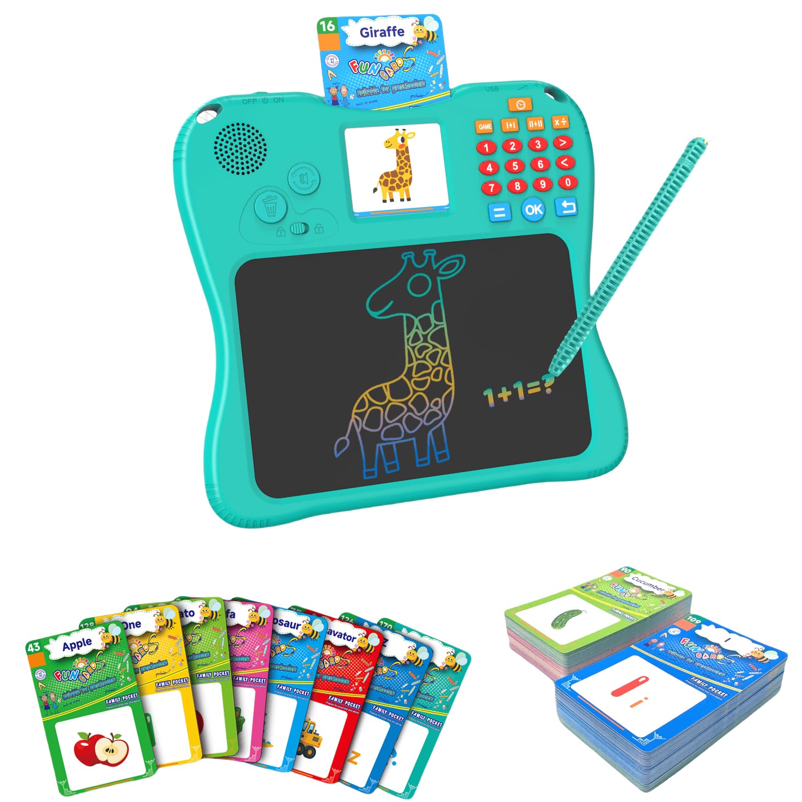 SPG300 3-in-1 Kids Learning Tablet Oral Arithmetic,130 Memory Cards, Drawing Board,7.5