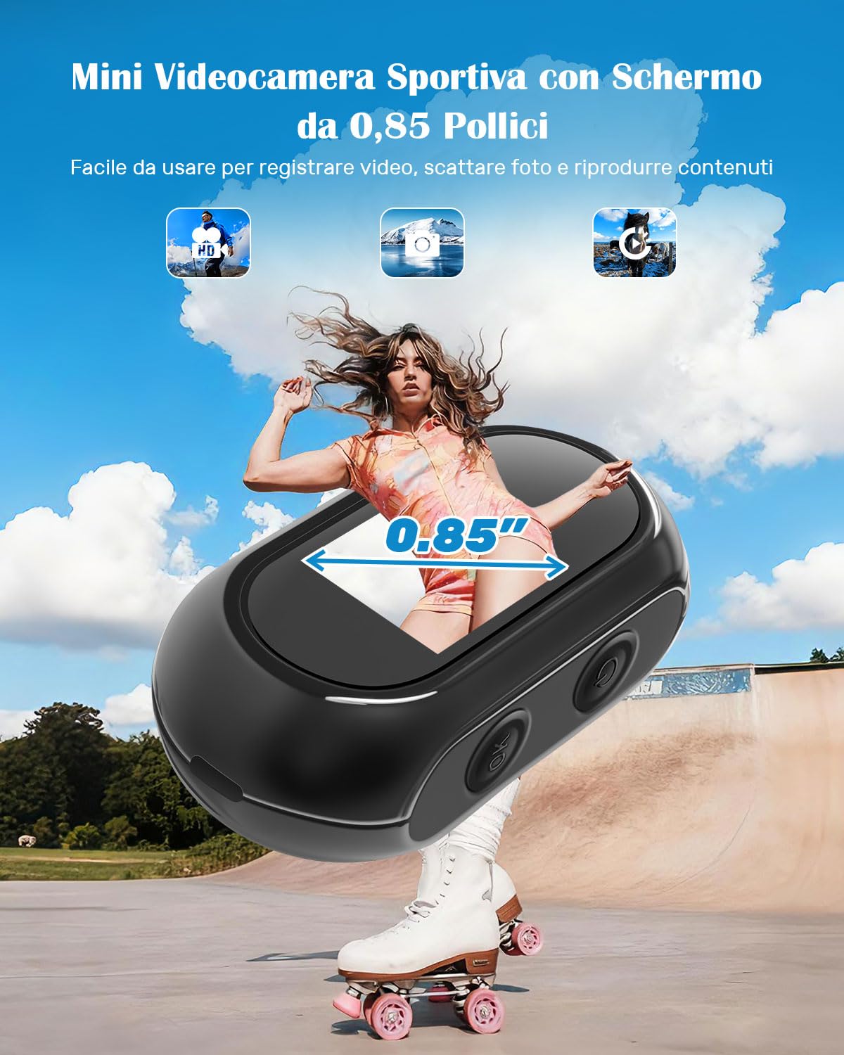 Action Cam 1080P HD, Mini Telecamera Sportiva 120°, Portatile Fotocamera d'Azione con Schermo Bodycam Videocamera Accesorios Multiples per Vlog Bicicletta Casco Moto