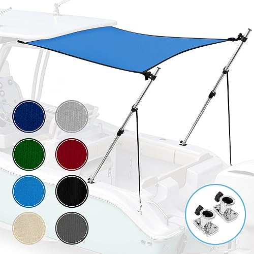 KNOX Kit de sombra universal para lanchas con parte superior en T + soportes de base, toldo rígido para cubierta de lancha, postes ajustables, lona