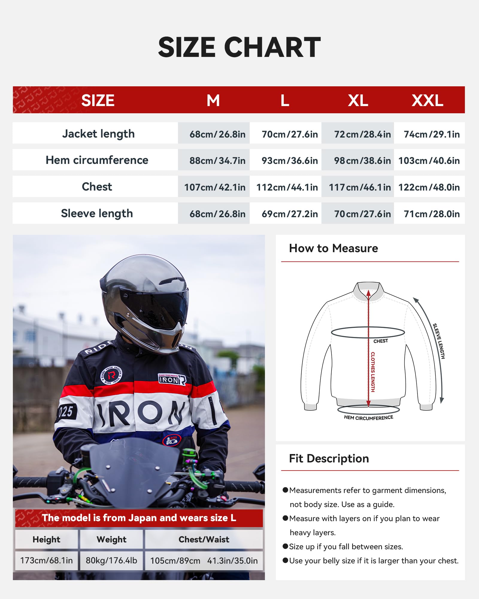 RIDEIRON Chaqueta Moto Hombre con Protecciones CE – Chaqueta Motociclista 4 Estaciones con Forro Térmico Extraíble, Transpirable y Resistente, Diseño con Bordados y Gran Estampado M-XXL
