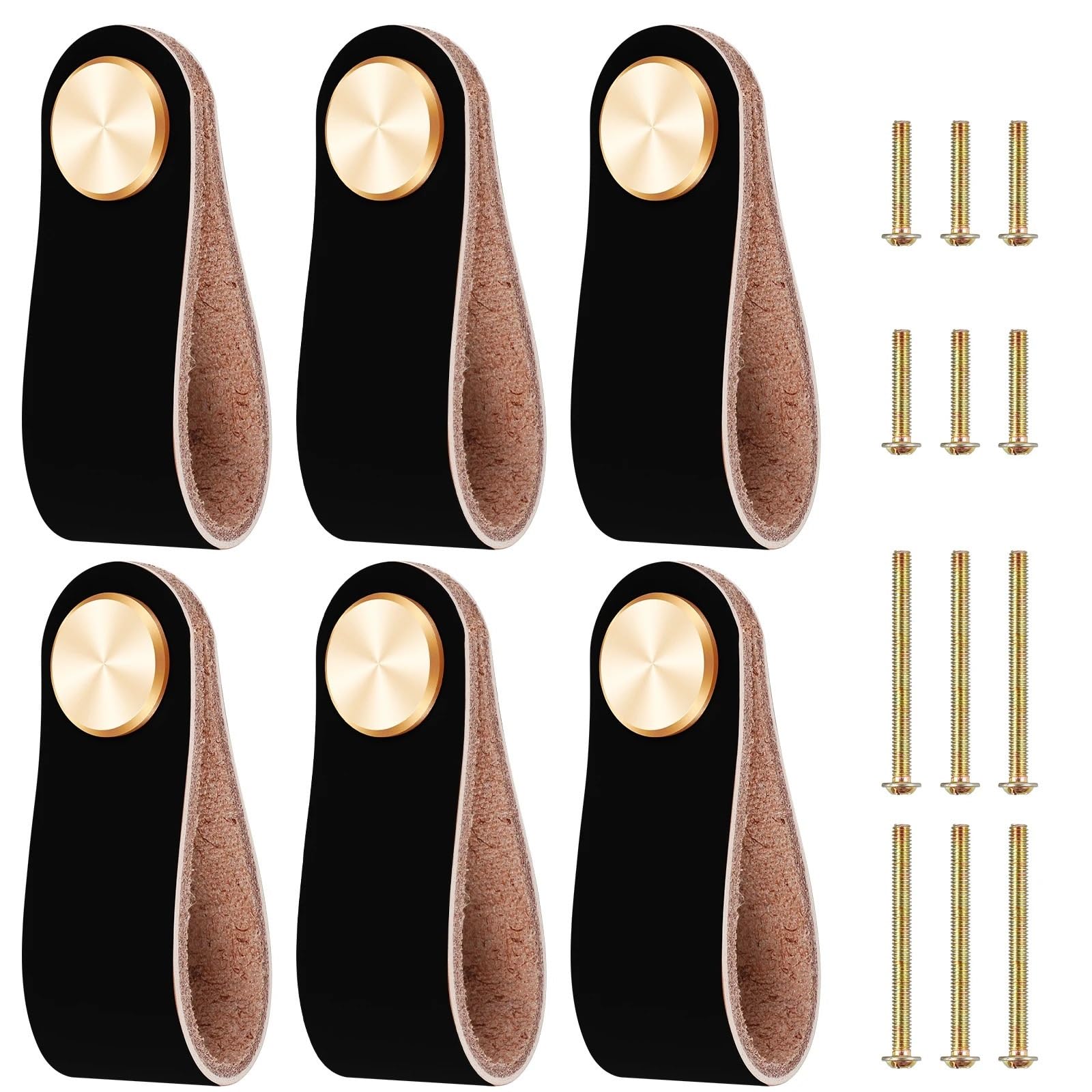 Bouton de meuble cuir noir haut de gamme avec boucle laiton pour relooker votre dressing chic