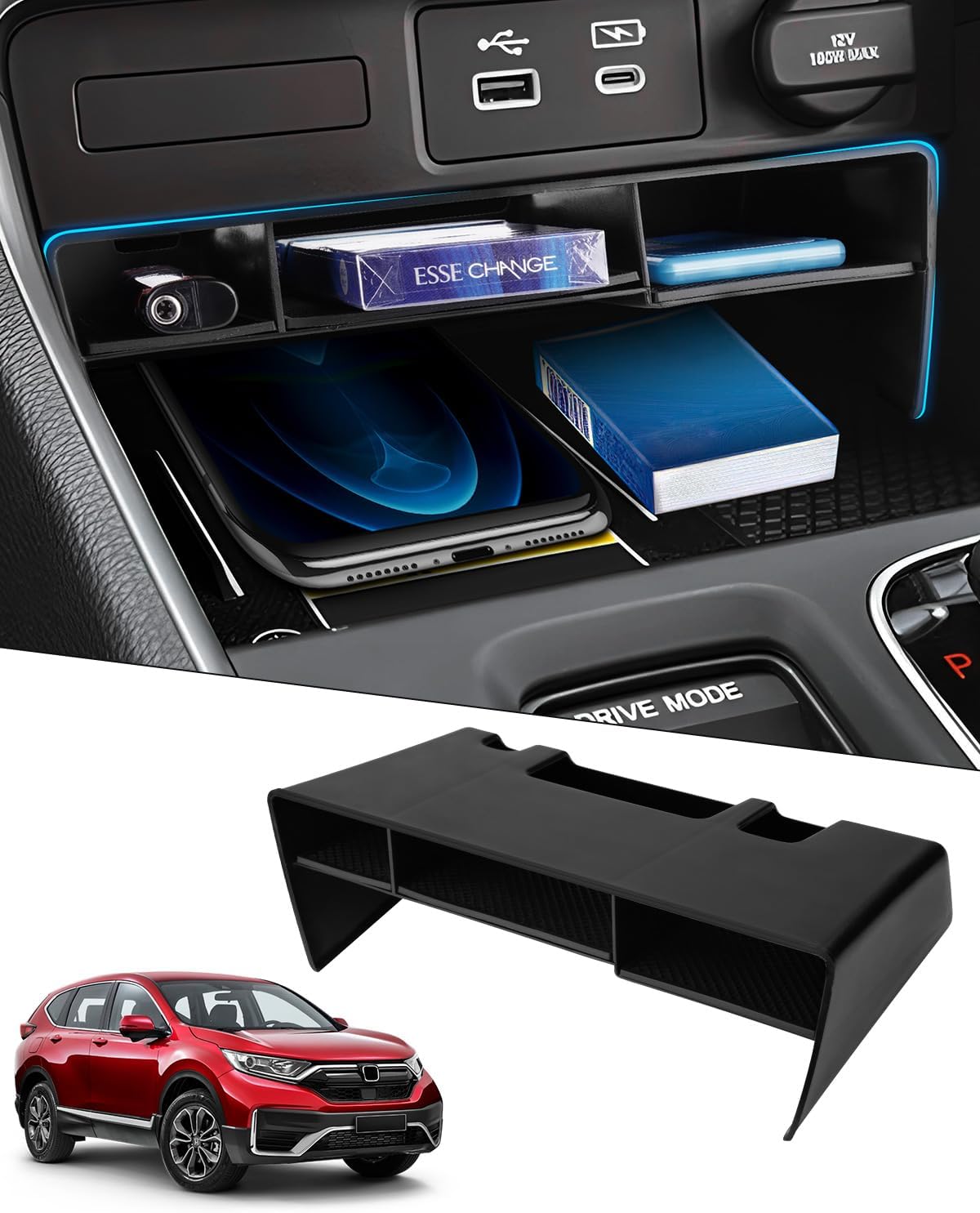 YPHUIKI 3 Organizer Per Console Centrale Honda CR-V 2023-2026 (LX, EX, Sport, Ibrido) - Vassoio E Cassetto Nascosto In ABS