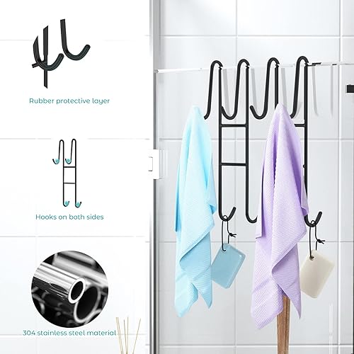 Miniatura 4 de Cerbonny Ganchos para puerta de ducha (10 pulgadas), paquete de 2 ganchos extendidos para toallas de baño, ganchos para puerta de vidrio sin marco,