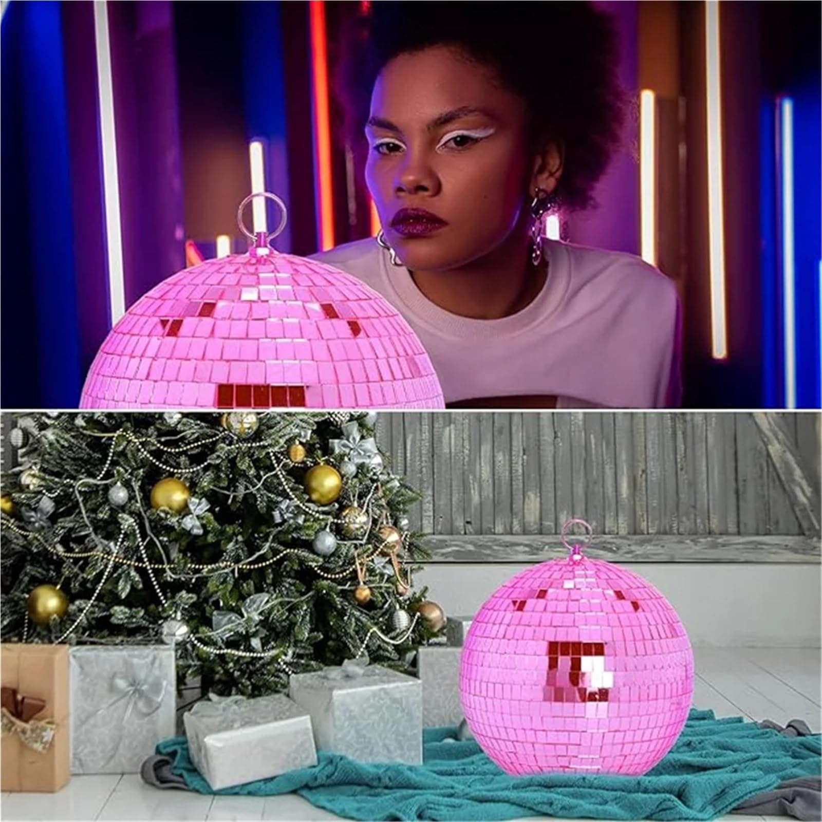 Bola Discoteca 1 bola reflectante rosa de 10-20 cm, ideal for láser, discoteca, San Valentín, Navidad y decoración de diversas fiestas.(20cm)