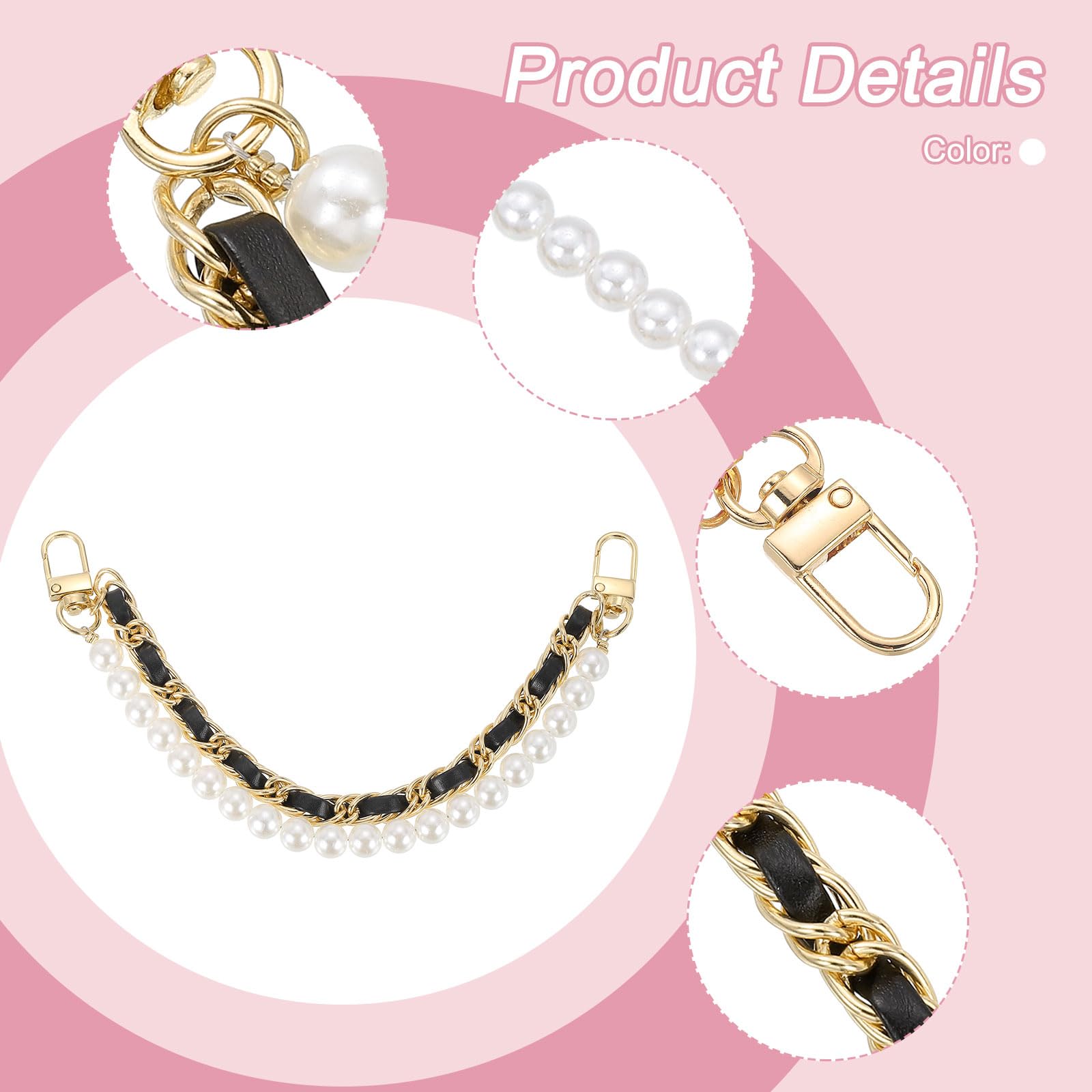 Uxcell 10.2'' Pearl Purse Double Chain - Metal Extender With PU Leather, Coffee & Gold Chain Handle