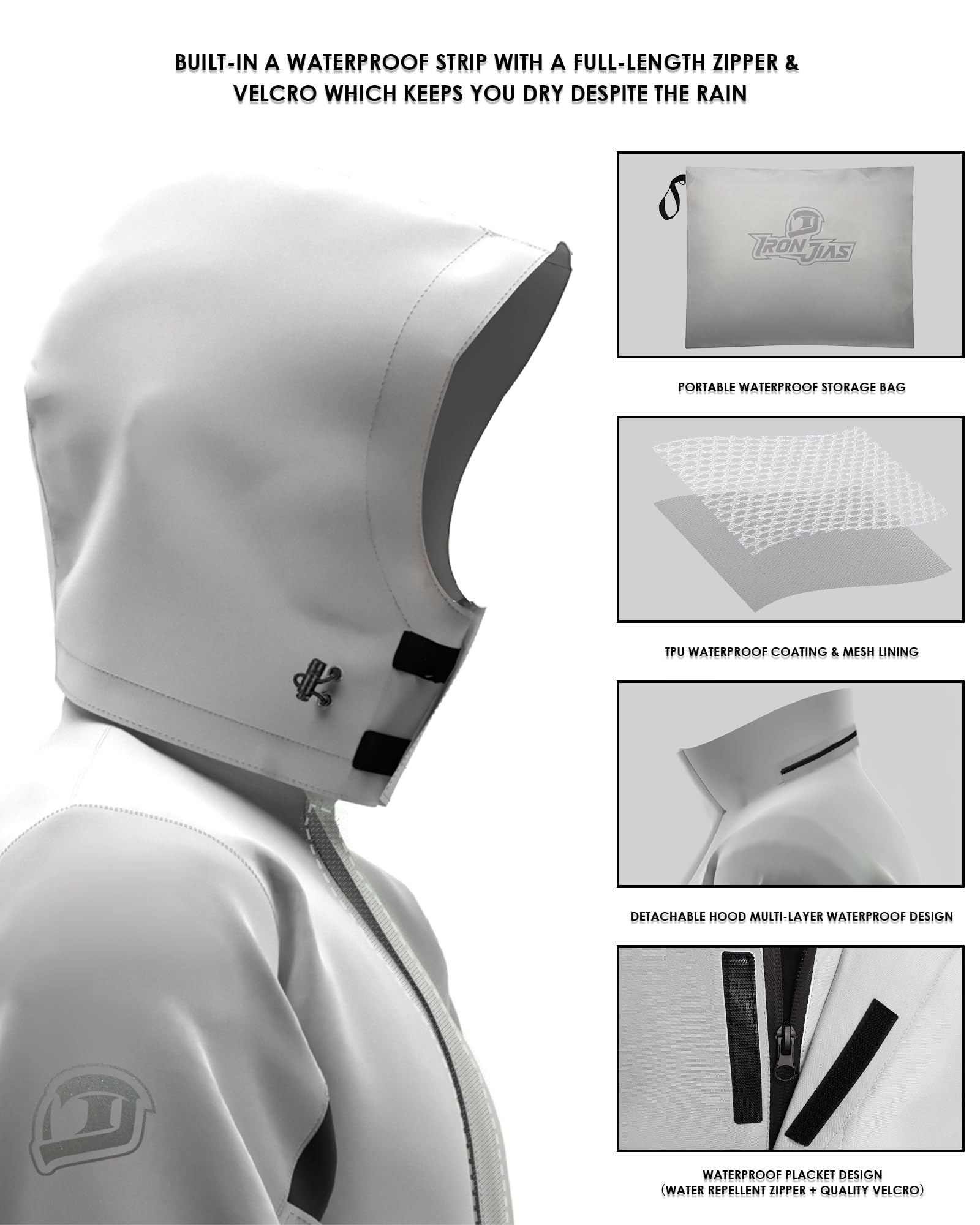 IRON JIA'S tuta impermeabile da moto da uomo, giacca impermeabile da moto da uomo, utilizzando il tessuto di protezione ambientale GRS, leggero impermeabile antivento traspirante, moto, ciclismo